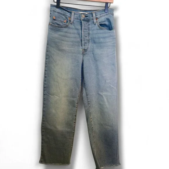Levi's ribcage Straight jeans womens 29 light-wash blue raw-hem button-fly - Picture 1 of 12